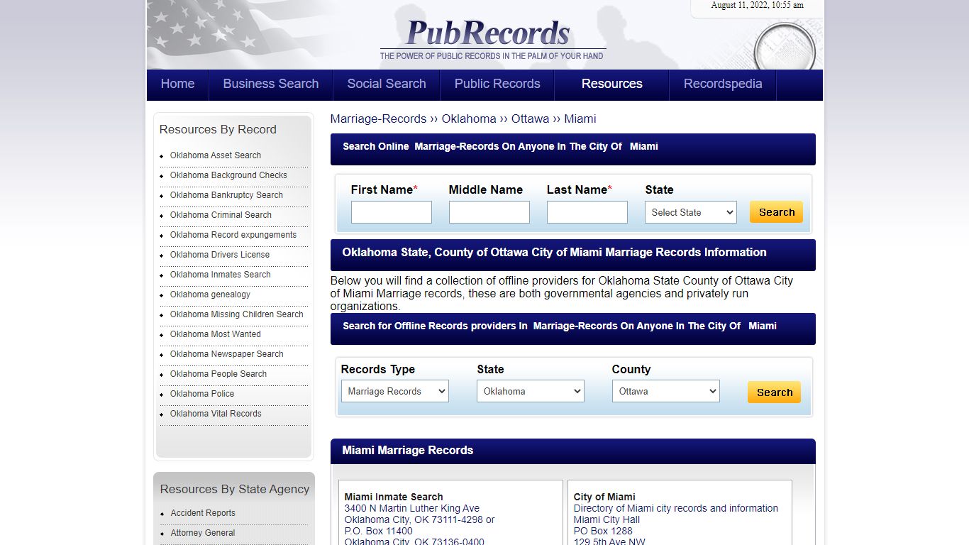 Miami, Ottawa County, Oklahoma Marriage Records